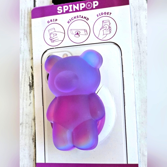 Spinpop Fidget Purple Pink Matte Teddy Gummy Bear Popsocket Shine Shifting - Picture 3 of 9